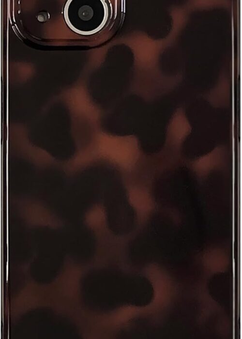 Aesthetic Tortoise Shell Phone Case for iPhone 14 6.1in,Retro Cool Girl Leopard Print Brown Amber Trendy Full Camera Protective Cover for iPhone 14 6.1"