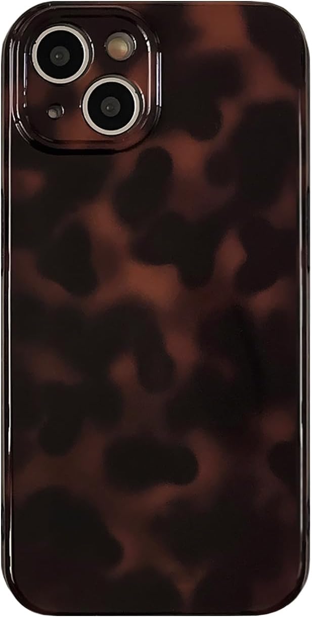 Aesthetic Tortoise Shell Phone Case for iPhone 14 6.1in,Retro Cool Girl Leopard Print Brown Amber Trendy Full Camera Protective Cover for iPhone 14 6.1"