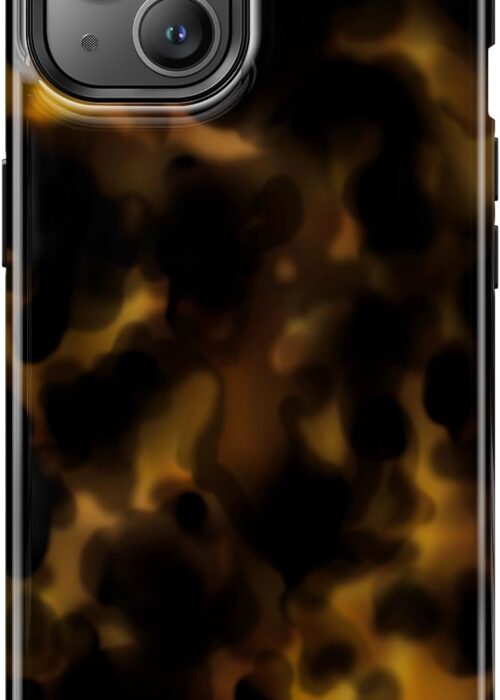 For iPhone 14 Case, Cute Aesthetic Tortoise Shell Phone Case, Compatible with , Cheetah Leopard Print Brown Retro Turtle Amber Magnetic Slim Shockproof Protective Women Girl Men Cover