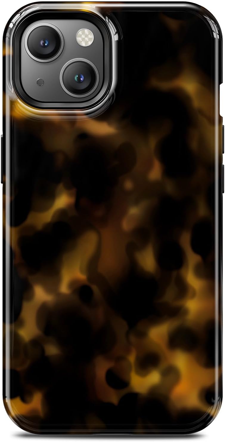 For iPhone 14 Case, Cute Aesthetic Tortoise Shell Phone Case, Compatible with , Cheetah Leopard Print Brown Retro Turtle Amber Magnetic Slim Shockproof Protective Women Girl Men Cover