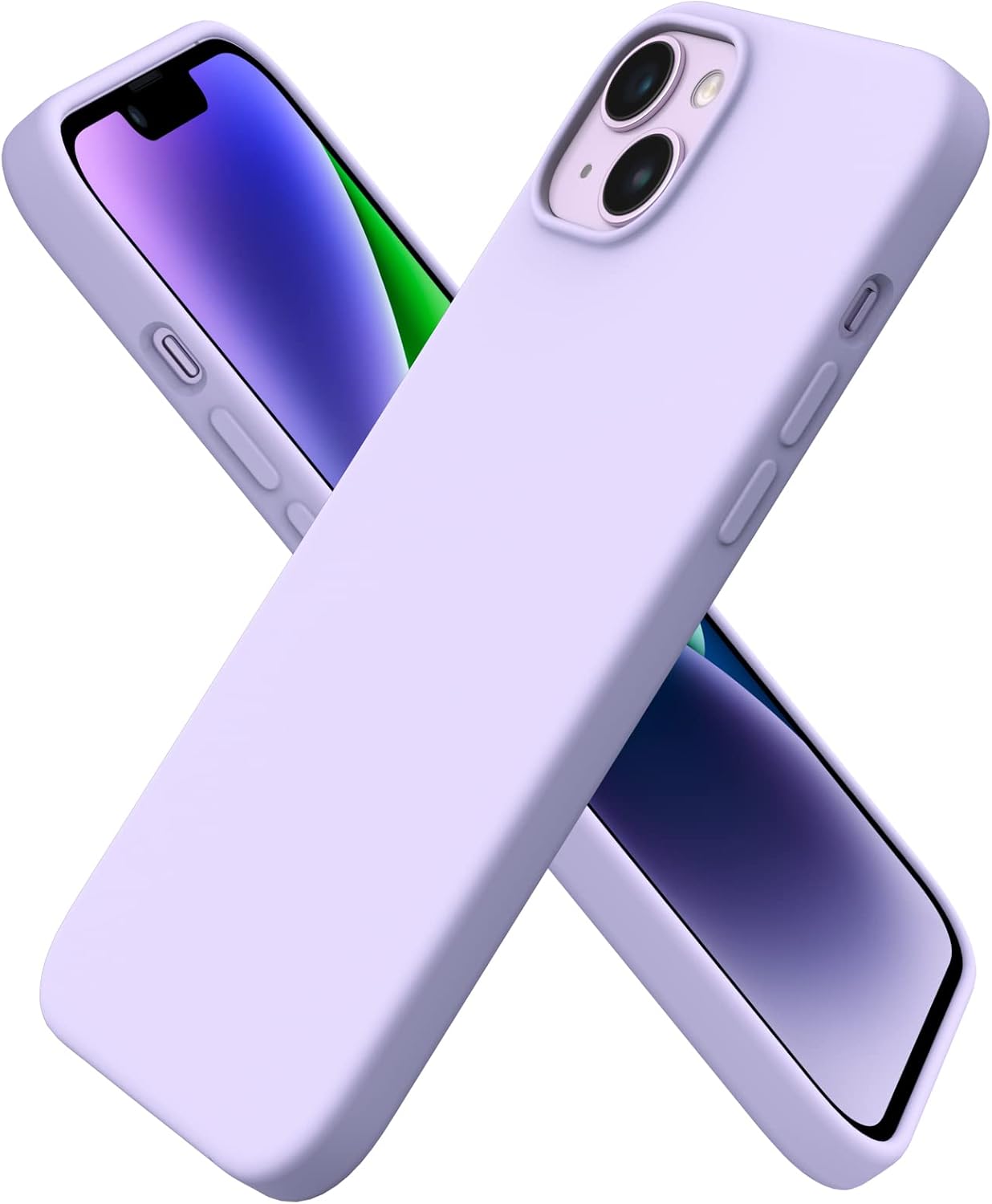 Compatible with iPhone 14 Plus Case 6.7, Slim Liquid Silicone 3 Layers Full Covered Soft Gel Rubber Phone Case Protective Cover 6.7 Inch-Pastel Lilac
