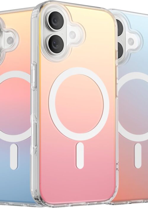 Compatible with iPhone 17 Case 6.3", Electroplated Iridescent Gradient Cover, Compatible with , Slim Rainbow Phone Case – Sunset Red