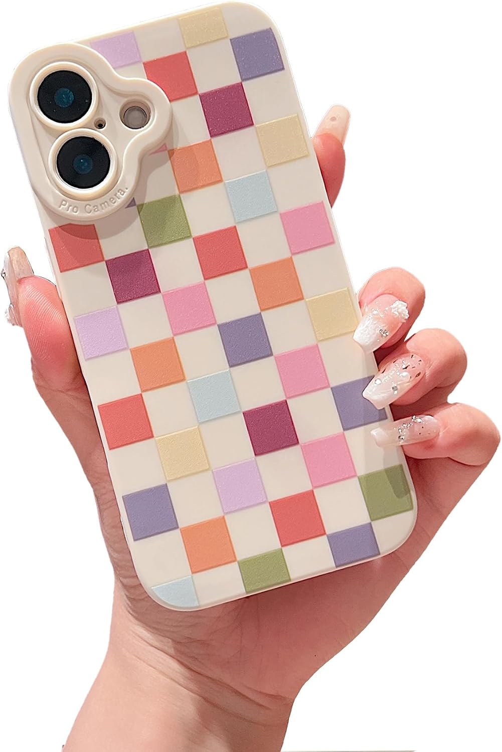 Compatible with iPhone 16 Case Cute Checkered Pattern Design for Girls Women, Soft Silicone Shockproof Protective Designed for iPhone 16 Case-Colorful