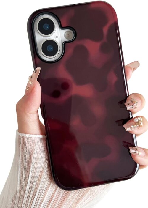 Compatible with iPhone 17 Case, Chic Amber Tortoise Shell Brown Print Leopard, Soft TPU and Hard Back Shockproof Phone Case for iPhone 17 6.3 inch, Color B