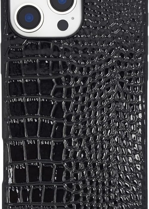 Compatible with iPhone 16 Case for Women, Crocodile Synthetic Patent Leather Cover, Classic Fashion for iPhone16  6.1 Inch - Black