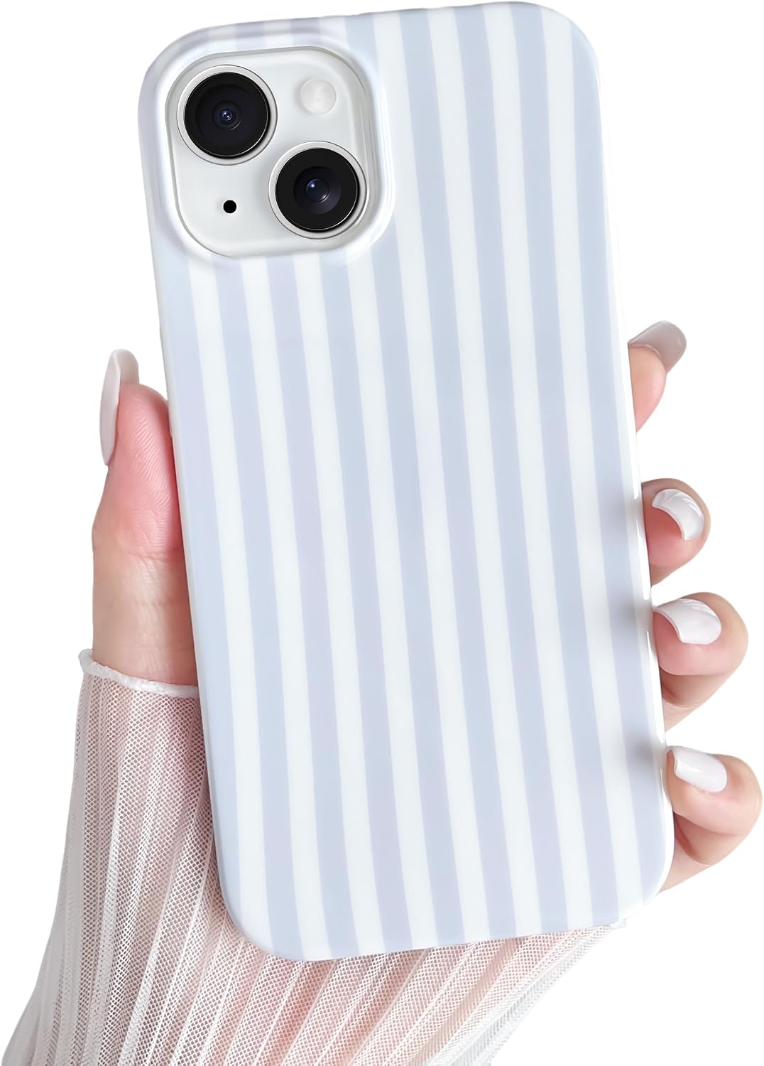 For iPhone 14 Case Cute Striped Phone Case Soft TPU Slim Shockproof Phone Cover for Women Girls, Blue and White