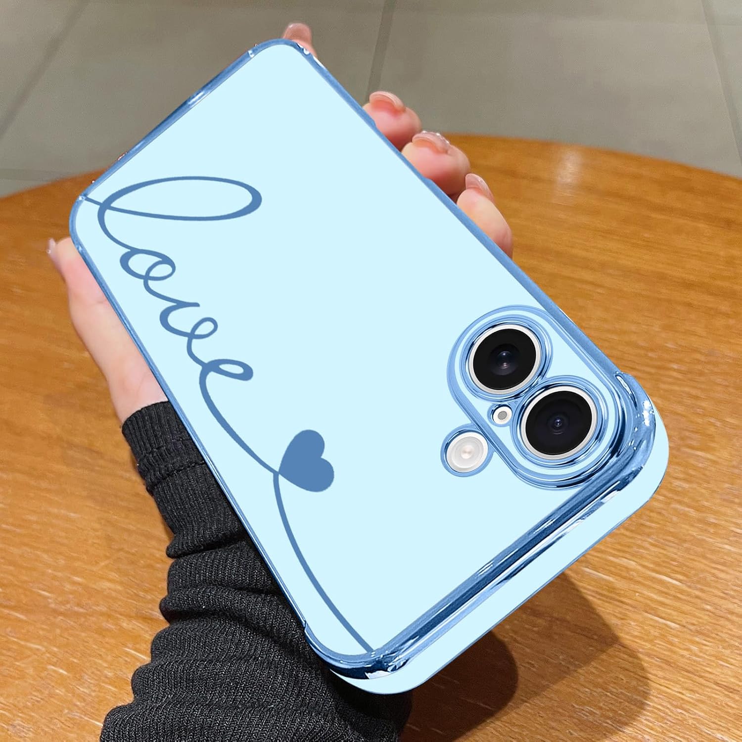 Compatible with iPhone 17 Case for Women Girls, Cute Luxury Plating Love Heart Design Soft TPU Cover Shockproof Full Camera Lens Protection Phone Case for iPhone 17, Blue - Image 2
