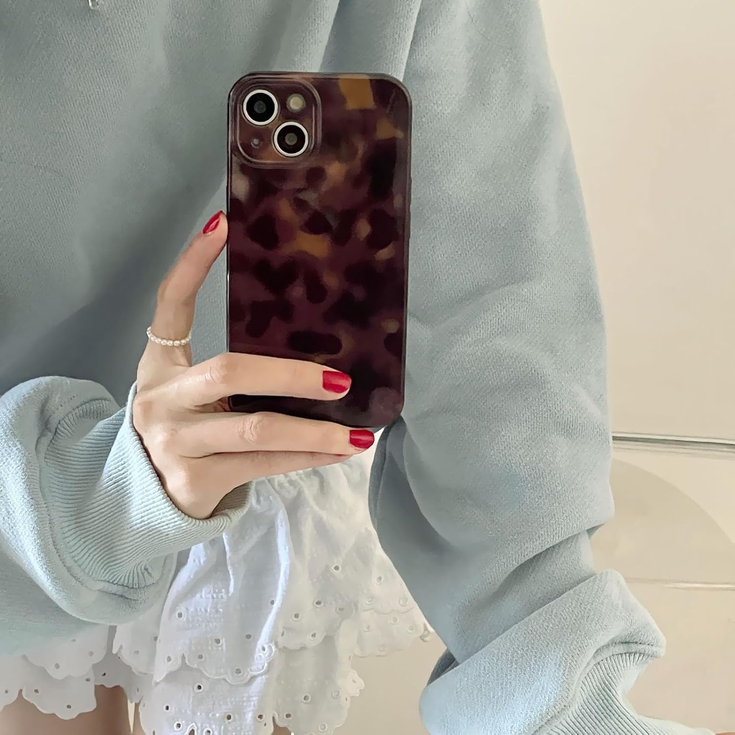 Aesthetic Tortoise Shell Phone Case for iPhone 14 6.1in,Retro Cool Girl Leopard Print Brown Amber Trendy Full Camera Protective Cover for iPhone 14 6.1" - Image 2