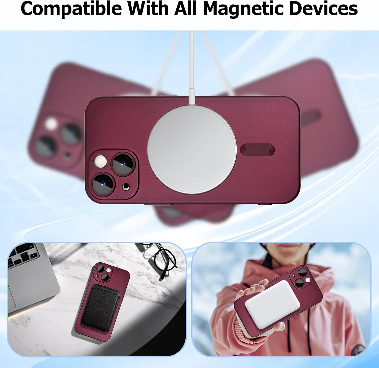 Magnetic Case for iPhone 14 Plus Phone Case for Women, Shockproof Matte Luxury Soft Metallic Luster Design with Camera Lens Protector, Compatible with for iPhone 14 Plus 6.7"-Wine Red | for Women, Shockproof, Matte, Luxury, Soft - Image 2