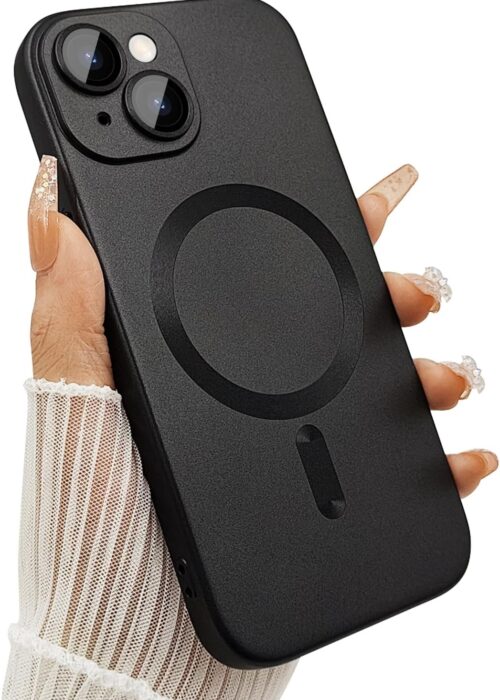 Magnetic Case for iPhone 14 Plus Phone Case for Women, Shockproof Matte Luxury Soft Metallic Luster Design with Camera Lens Protector, Compatible with  for iPhone 14 Plus 6.7"-Black