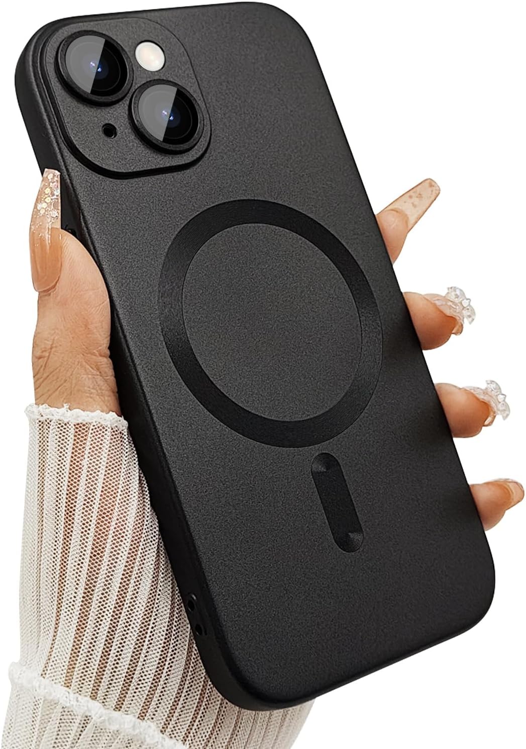 Magnetic Case for iPhone 14 Plus Phone Case for Women, Shockproof Matte Luxury Soft Metallic Luster Design with Camera Lens Protector, Compatible with for iPhone 14 Plus 6.7"-Black