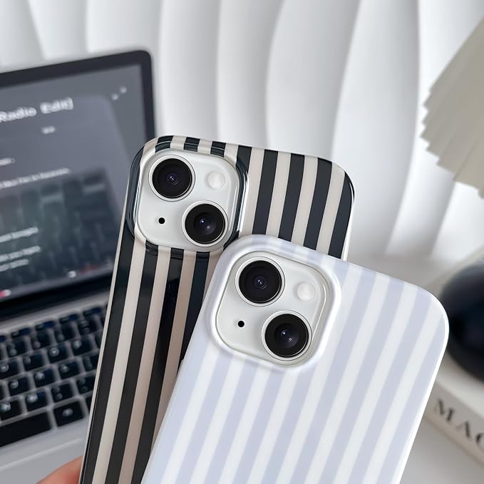 For iPhone 14 Case Cute Striped Phone Case Soft TPU Slim Shockproof Phone Cover for Women Girls, Blue and White - Image 2