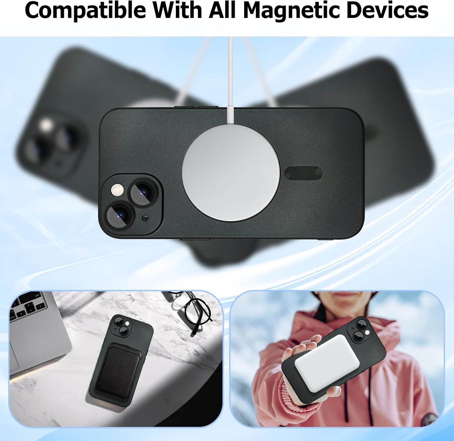 Magnetic Case for iPhone 14 Plus Phone Case for Women, Shockproof Matte Luxury Soft Metallic Luster Design with Camera Lens Protector, Compatible with for iPhone 14 Plus 6.7"-Black - Image 2