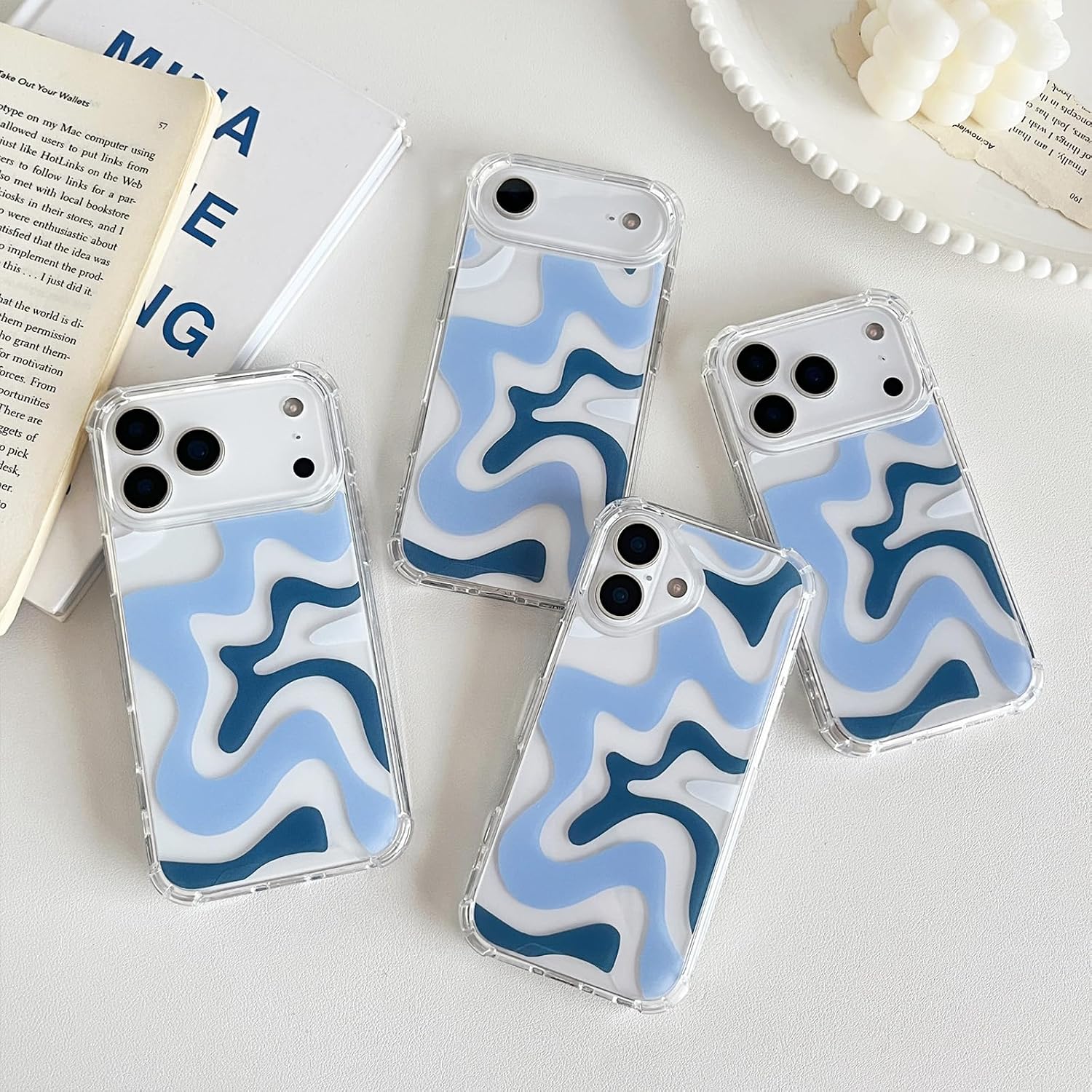 Compatible with iPhone 17 Case, Cute Art Wavy Painted for Women Girls, Soft TPU Edge PC Back Protective Shockproof Phone Case Compatible with iPhone 17 6.3", Blue - Image 2
